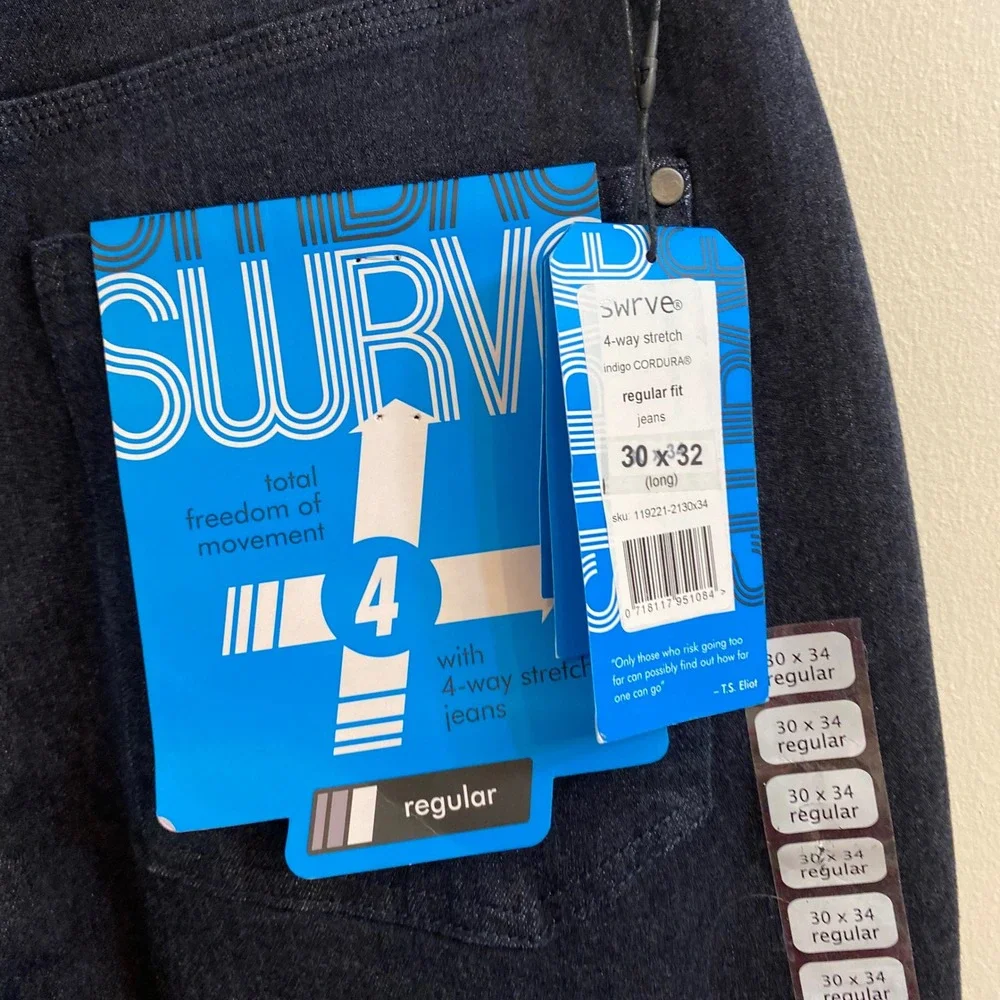 Swrve Regular Fit Jeans Cycling 4-Way Stretch Indigo Blue Cordura Sz‎ 30x34 NWT